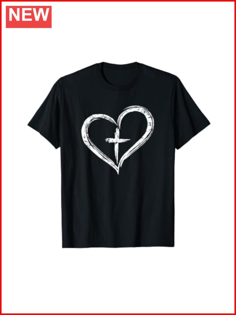 Christian Cross in Heart Graphic T-Shirt Crew Neck Short Sleeve Faith Tee